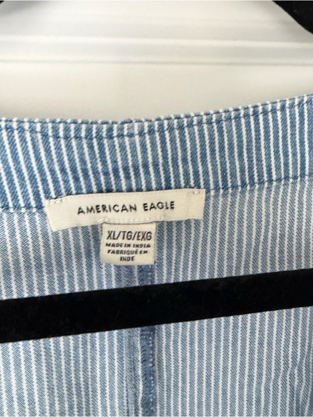 American Eagle Boho Utility Pin Strip Denim Romper Cotton size XL - Picture 3 of 5